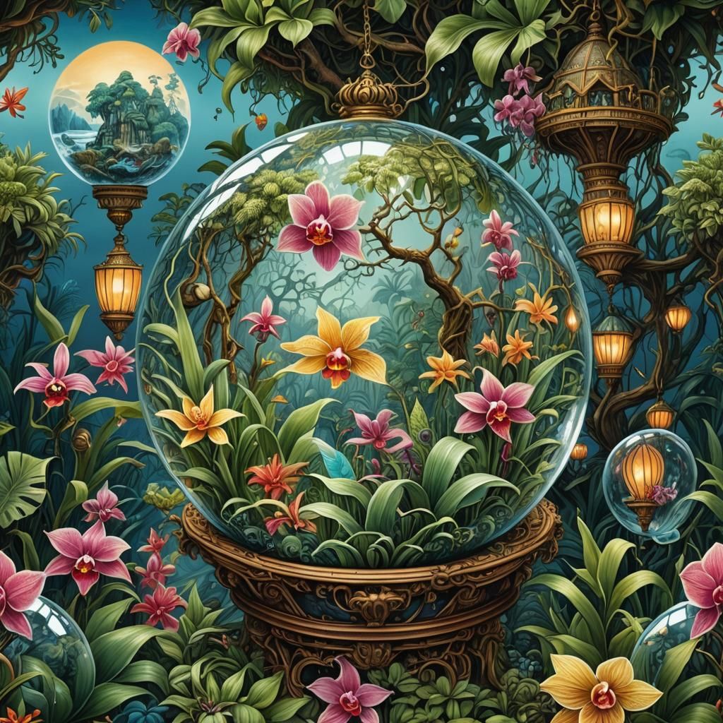 Jungle in Glass Globe: Fantastical Digital Painting