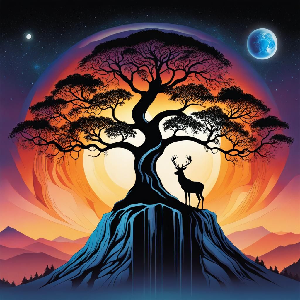 Majestic Stag by the Tree of Life