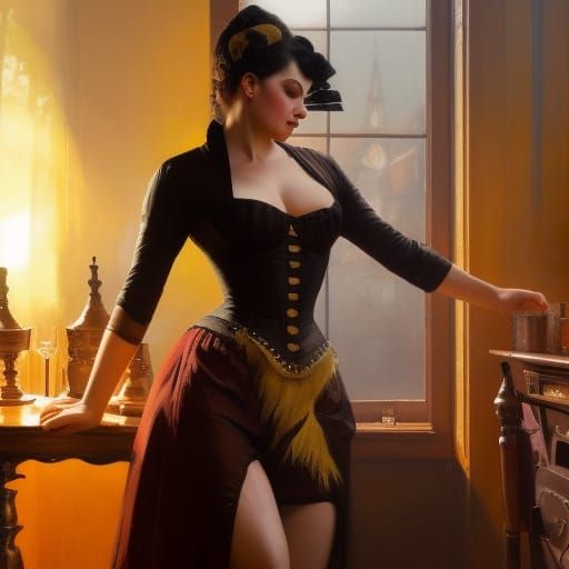 Saloon Girl in Old West Saloon, Greg Rutkowski Style