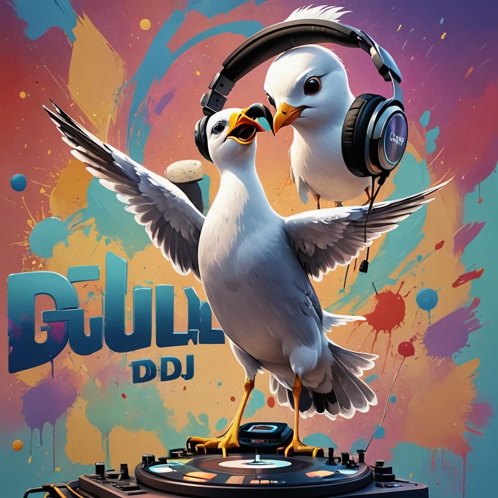 Seagull DJ in 3D Digital Art Style