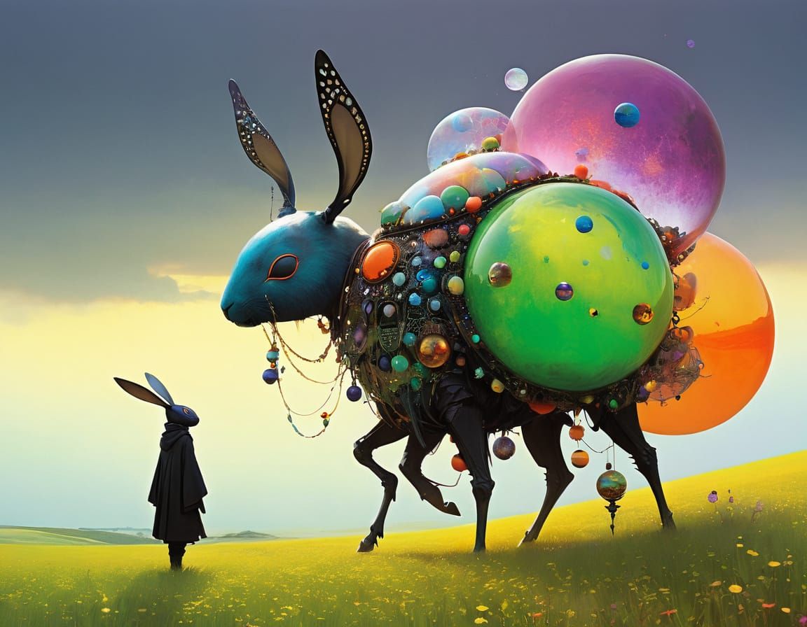 Joyful Bug Creature Playing in Marble Field