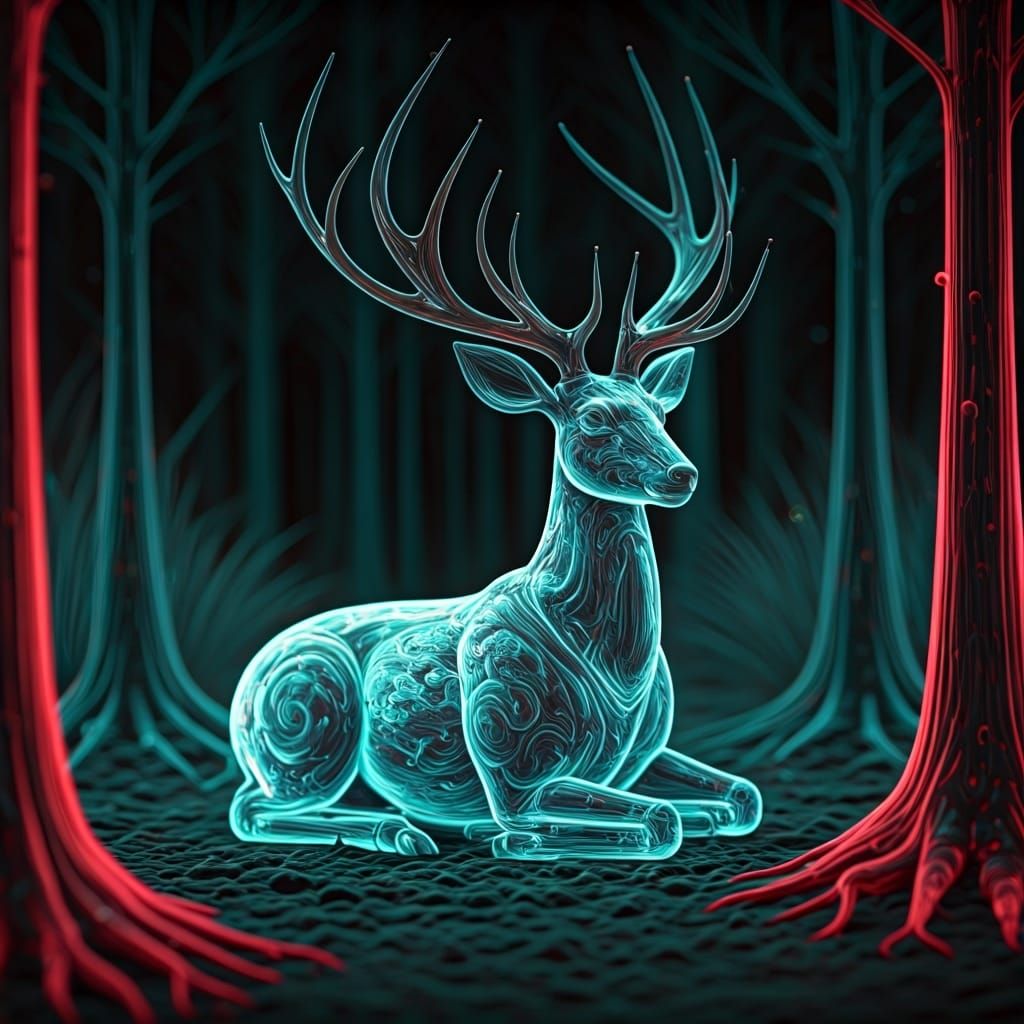 Ethereal Glass Stag in Neon Forest