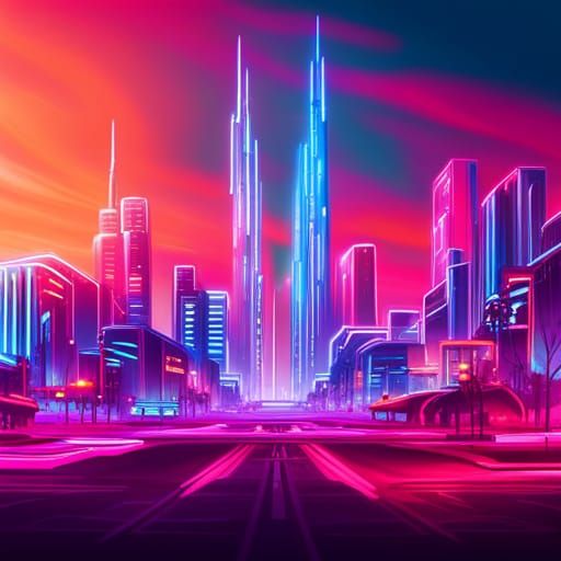 Neon Cyberpunk Cityscape with Synthwave Style