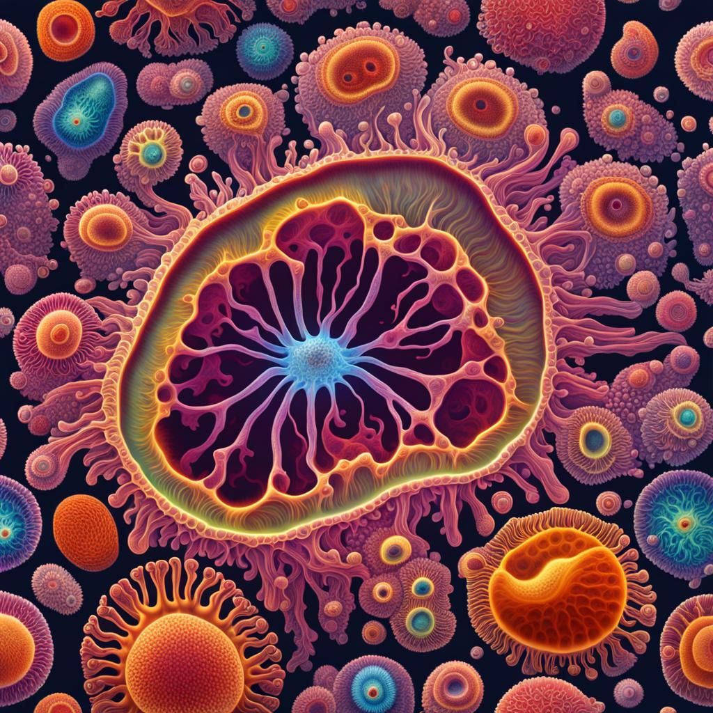 Psychedelic Amoeba: Detailed Microscopic Illustration