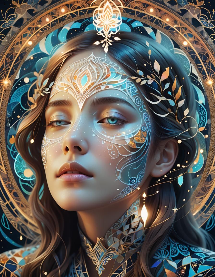 Ethereal Woman Portrait with Abstract Glowing Patterns
