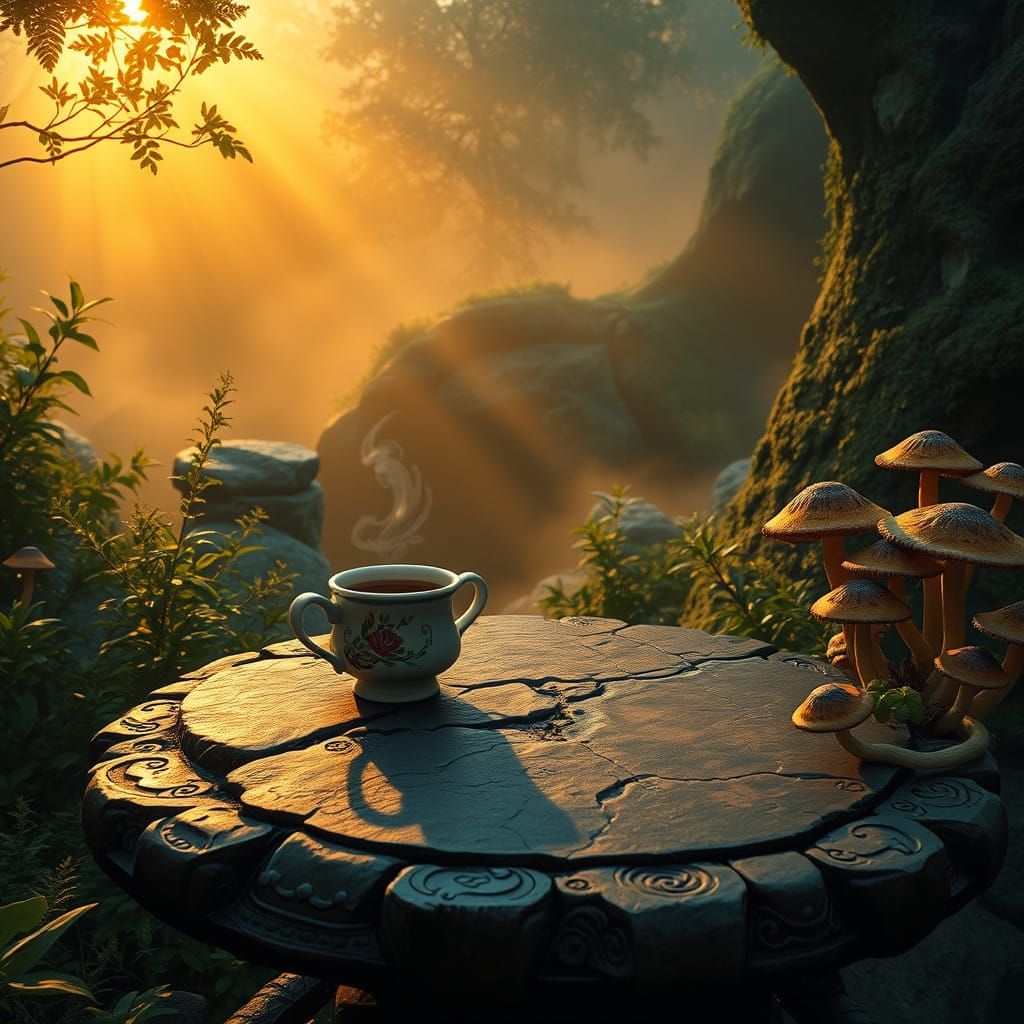 Golden Dawn Illuminates Ancient Stone Coffee Table