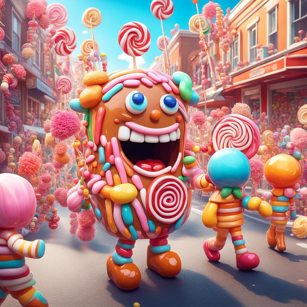 Candy Wonderland Parade on Caramel Street in Candy Art Style