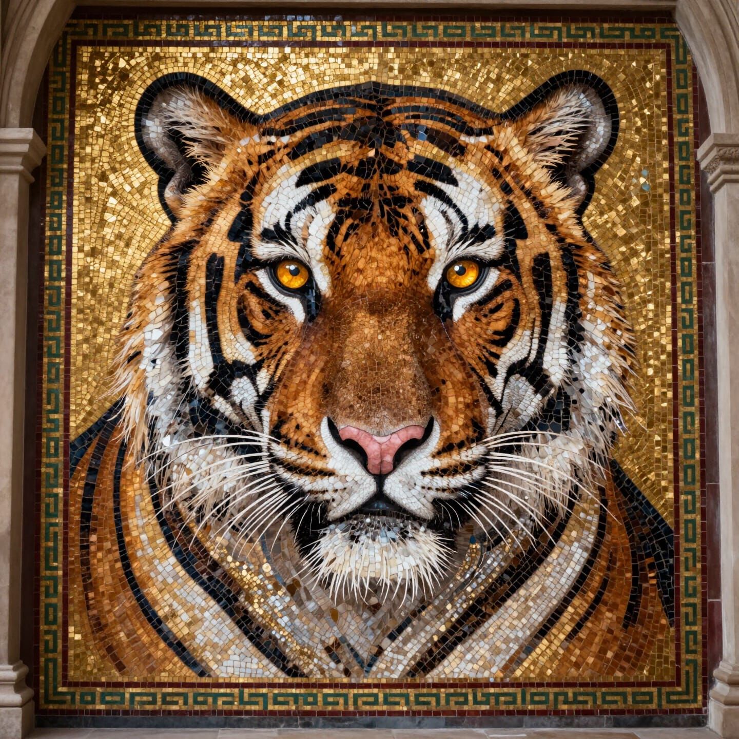 Majestic Bengal Tiger Mosaic Art in Byzantine Style