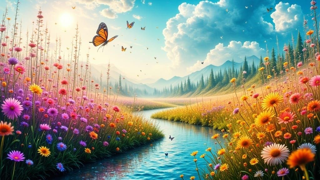 Ethereal Meadow in Vibrant, Dreamlike Realism