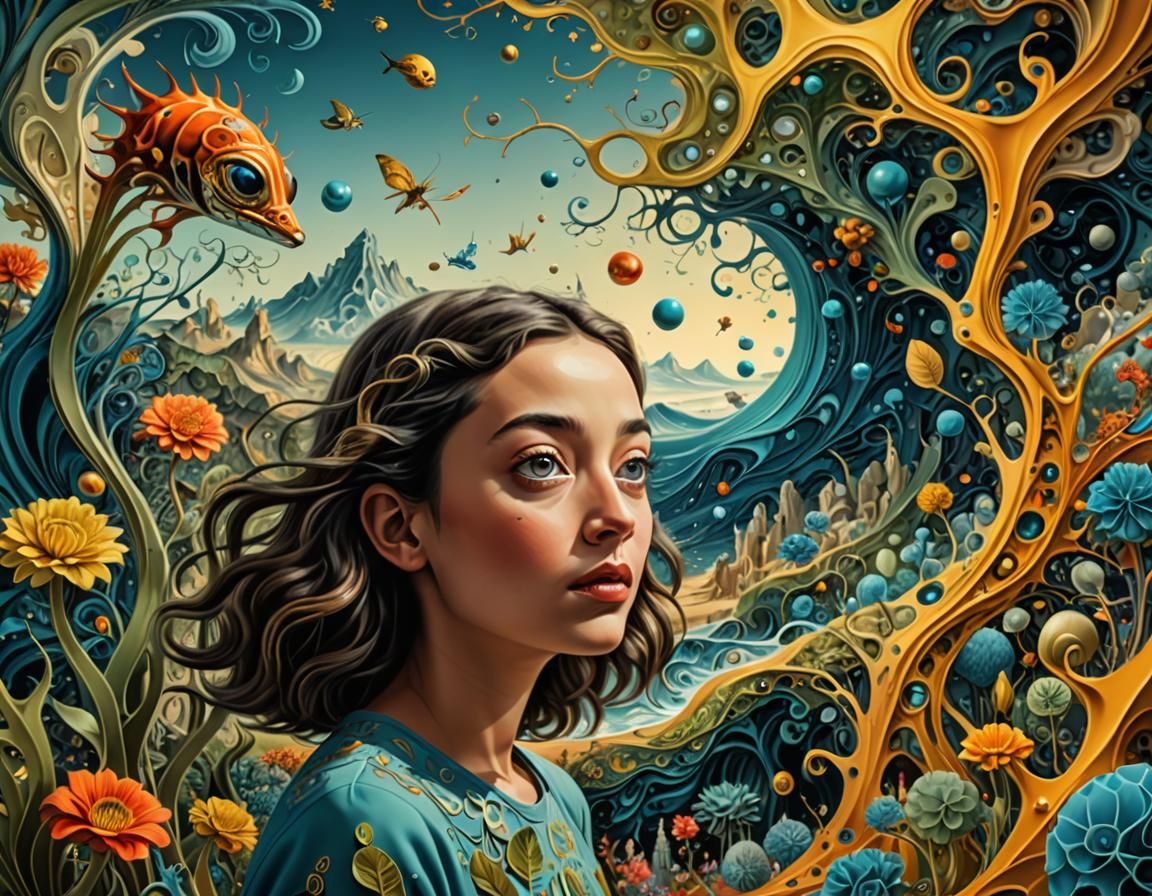 Surreal Girl in Alien World: Digital Art in 8K