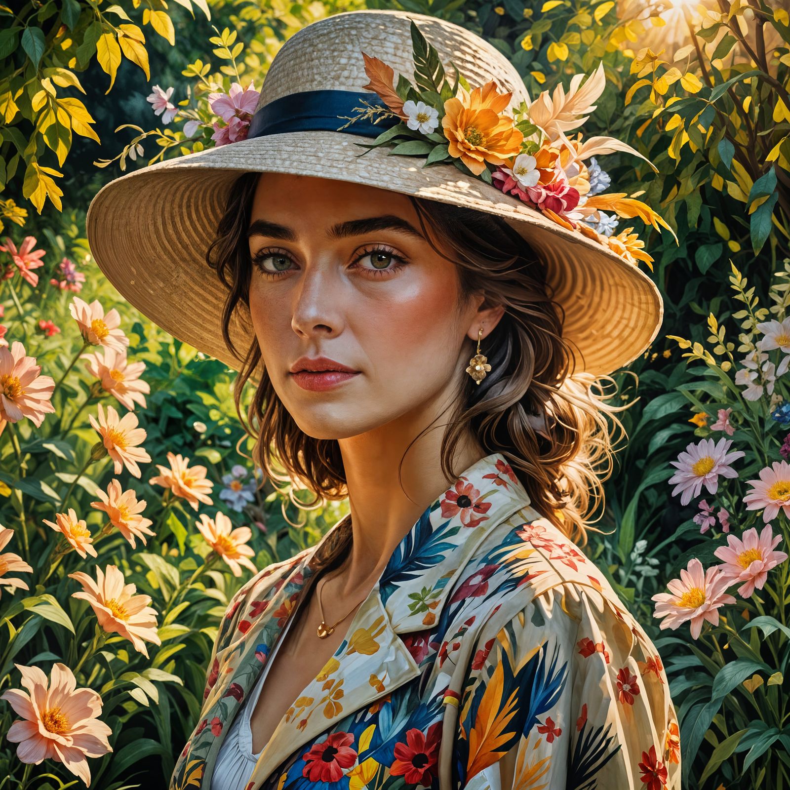 Whimsical Hat with Peacock, Flowers and Globe