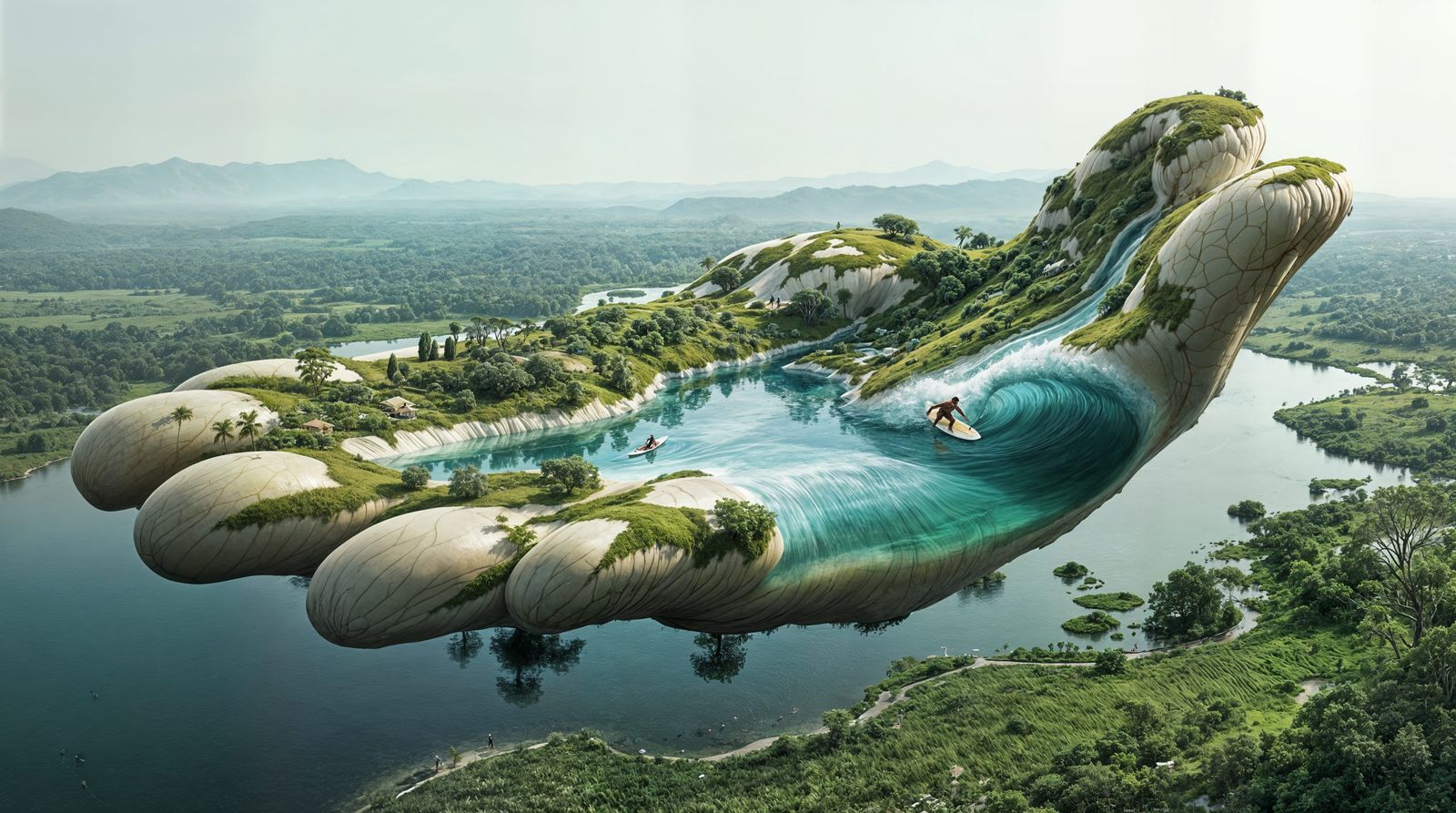 Surreal Landscape with Giant Hand and Miniature World