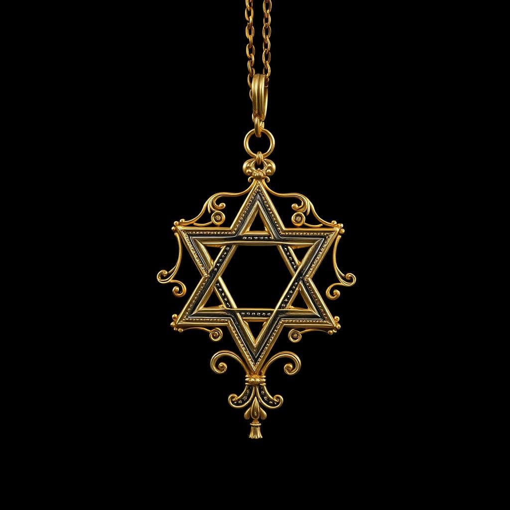 Elegantly Crafted Star of David Pendant, Art Nouveau Inspire...