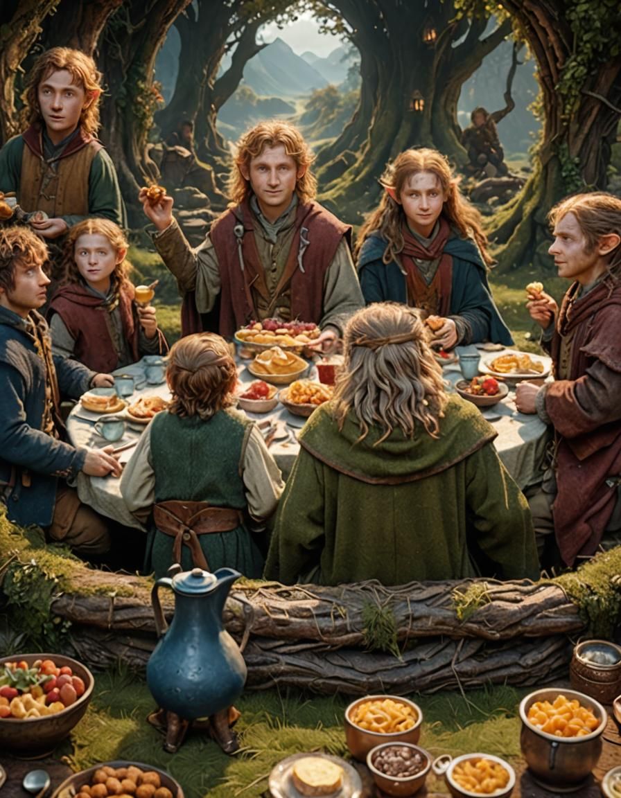 Hobbits Enjoying Second Breakfast: Fantasy Concept Art