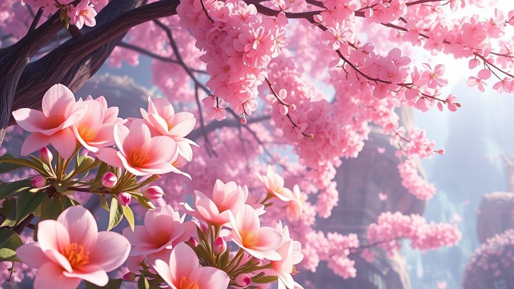 Crystalline Flowers Bloom: 3D Anime Art