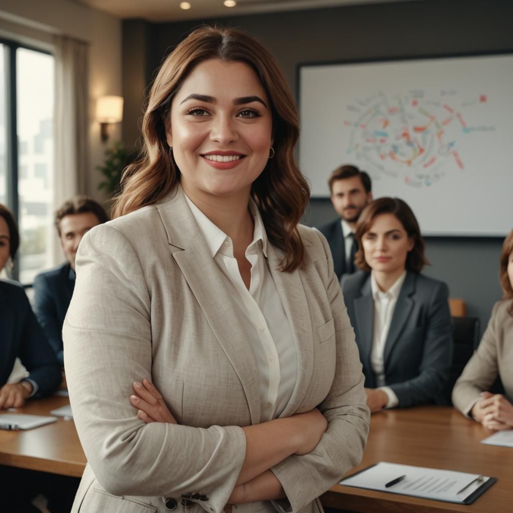 Confident Woman Leads Board Room in 8k