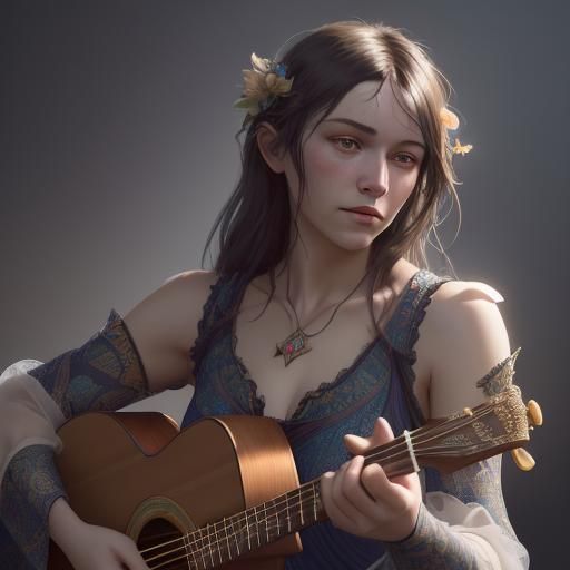 Surreal Woman Plays Guitar in Hyperrealistic Style