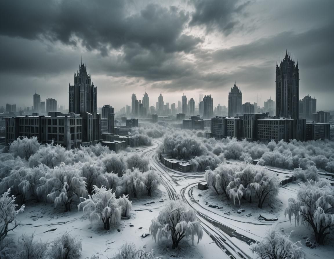 Bleak Winter Wasteland Envelops Abandoned Metropolis