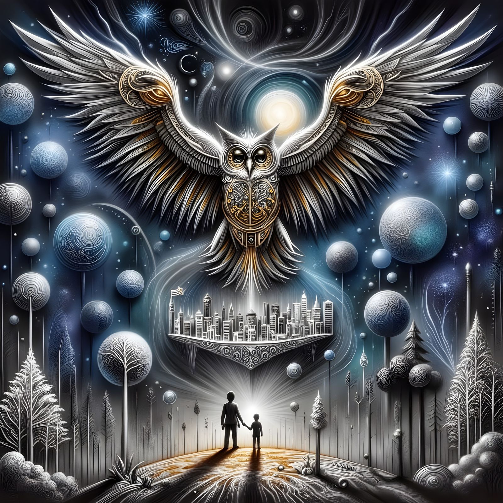 Steampunk Clockwork Owl on Moonlight Island