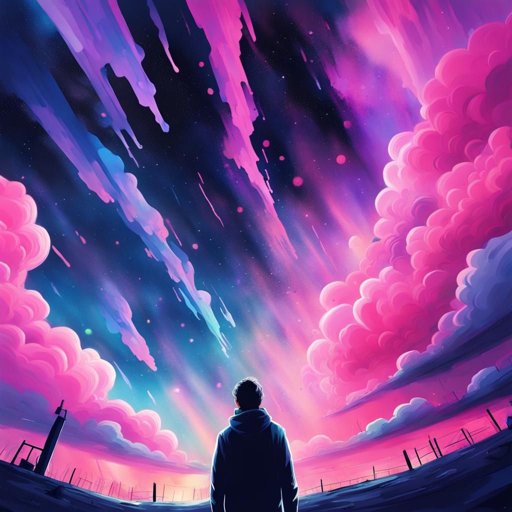 Man Falling Through Starry Sky in Graffiti Art