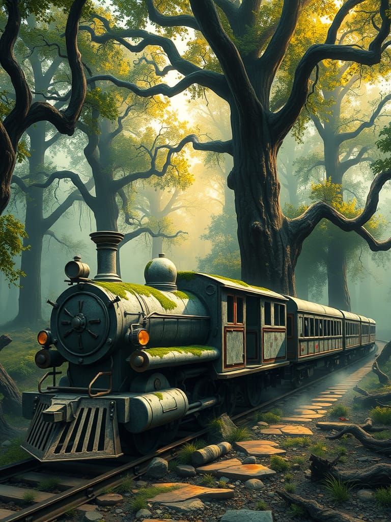Abandoned Marble Train in Enchanted Forest