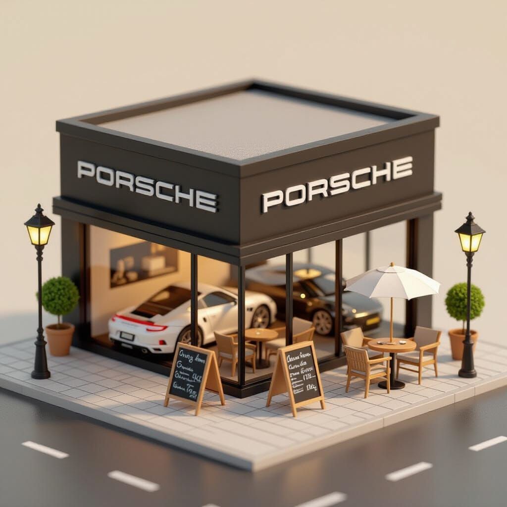 Porsche Store as 911 in Isometric Diorama Style