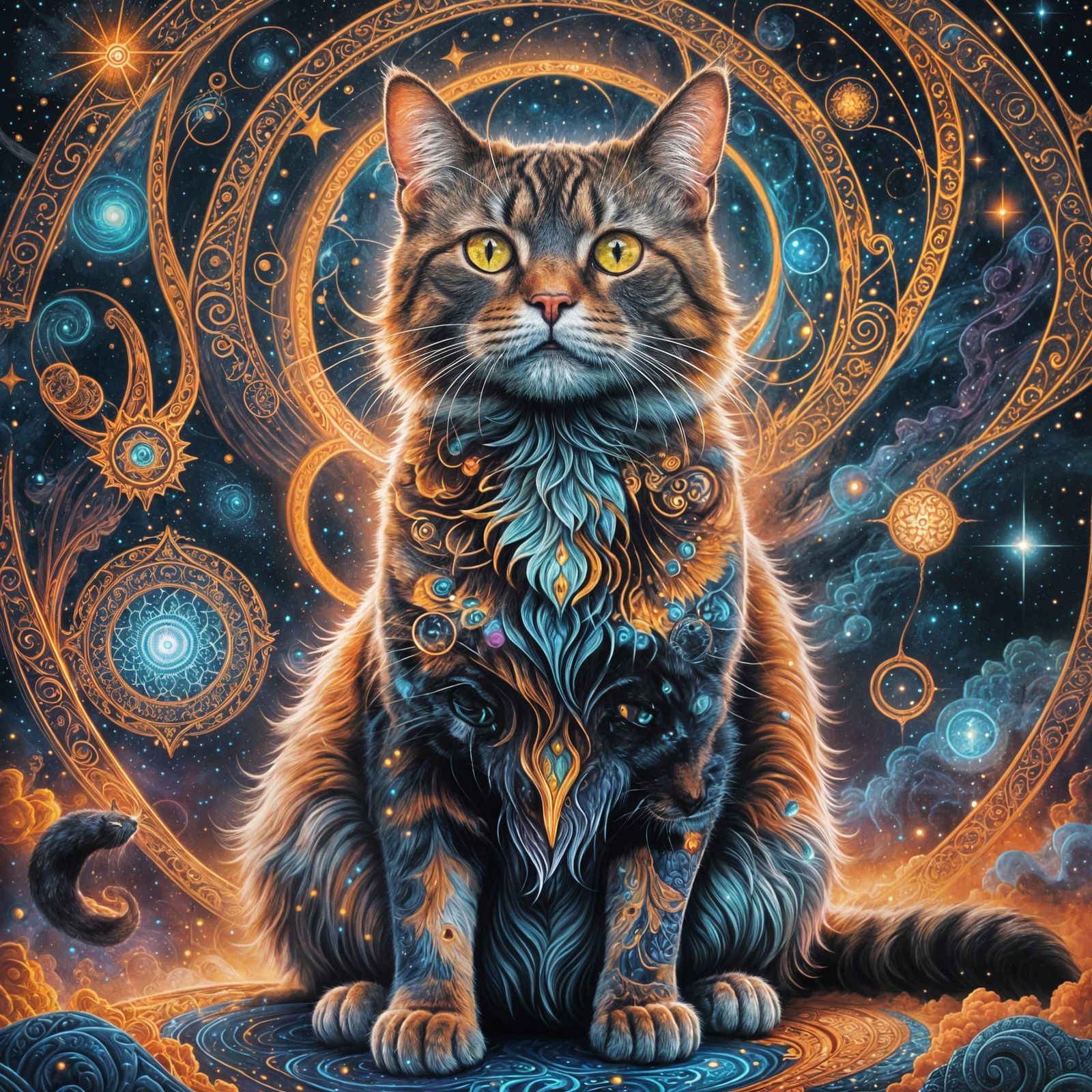 Psychedelic Cat Art in Visionary Style