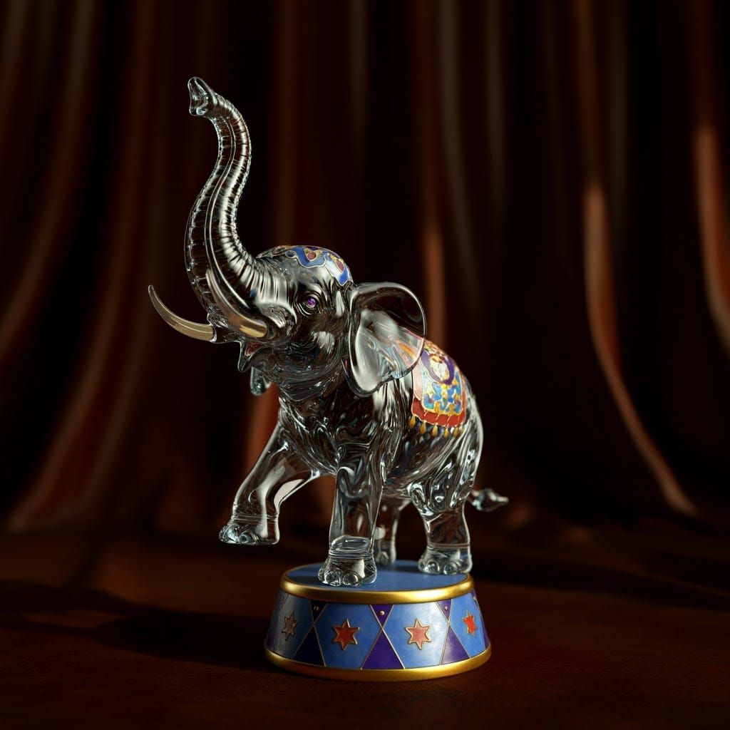Enameled Glass Circus Elephant in Sunlight
