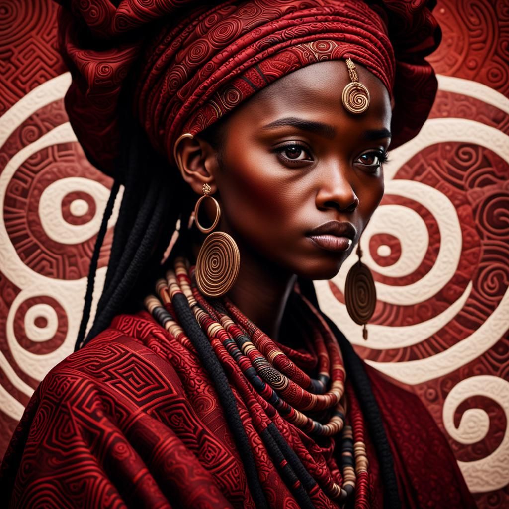 Ulooka the Vahana Portrait with Adinkra Textile Patterns