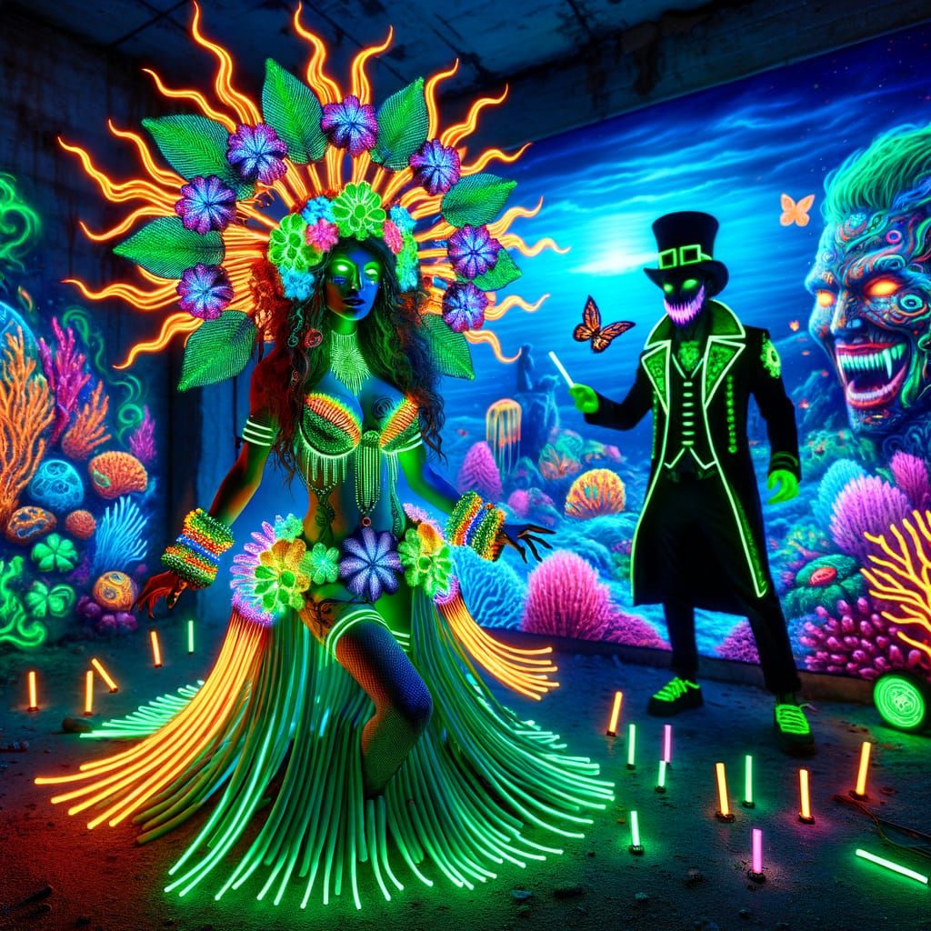 Neon Raver Goddess in Underwater Sci-Fi Rave