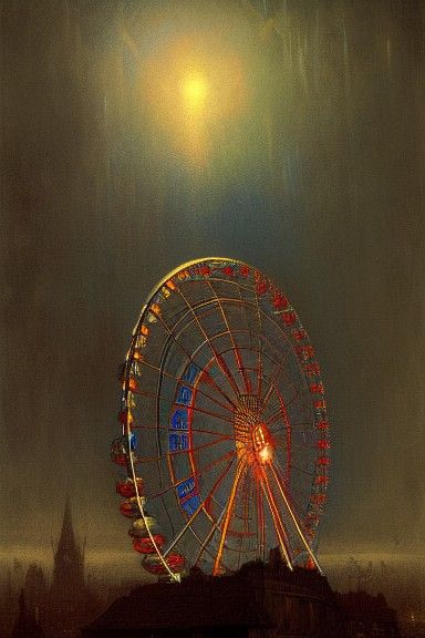 Colorful Horror Ferris Wheel in Doré Style