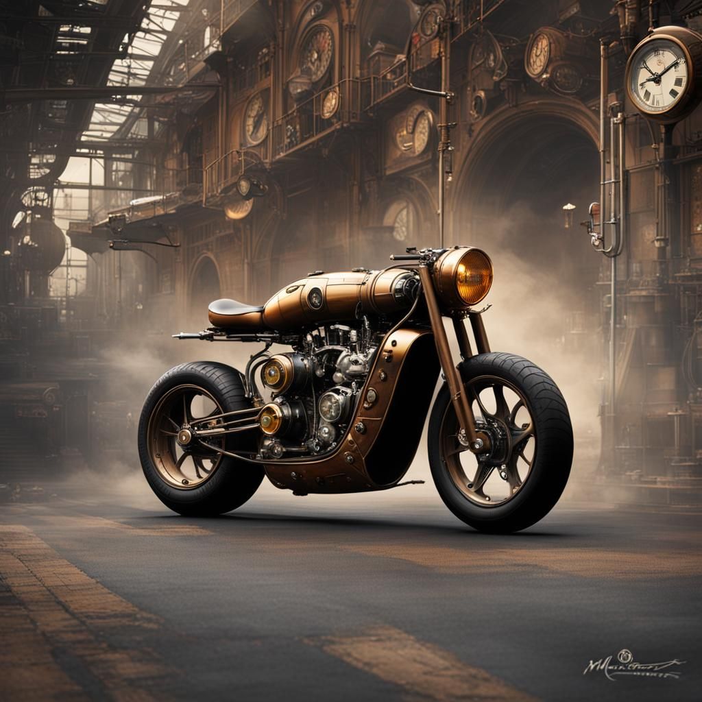 " powerful McLaren F1 motorcyle, Steampunk"