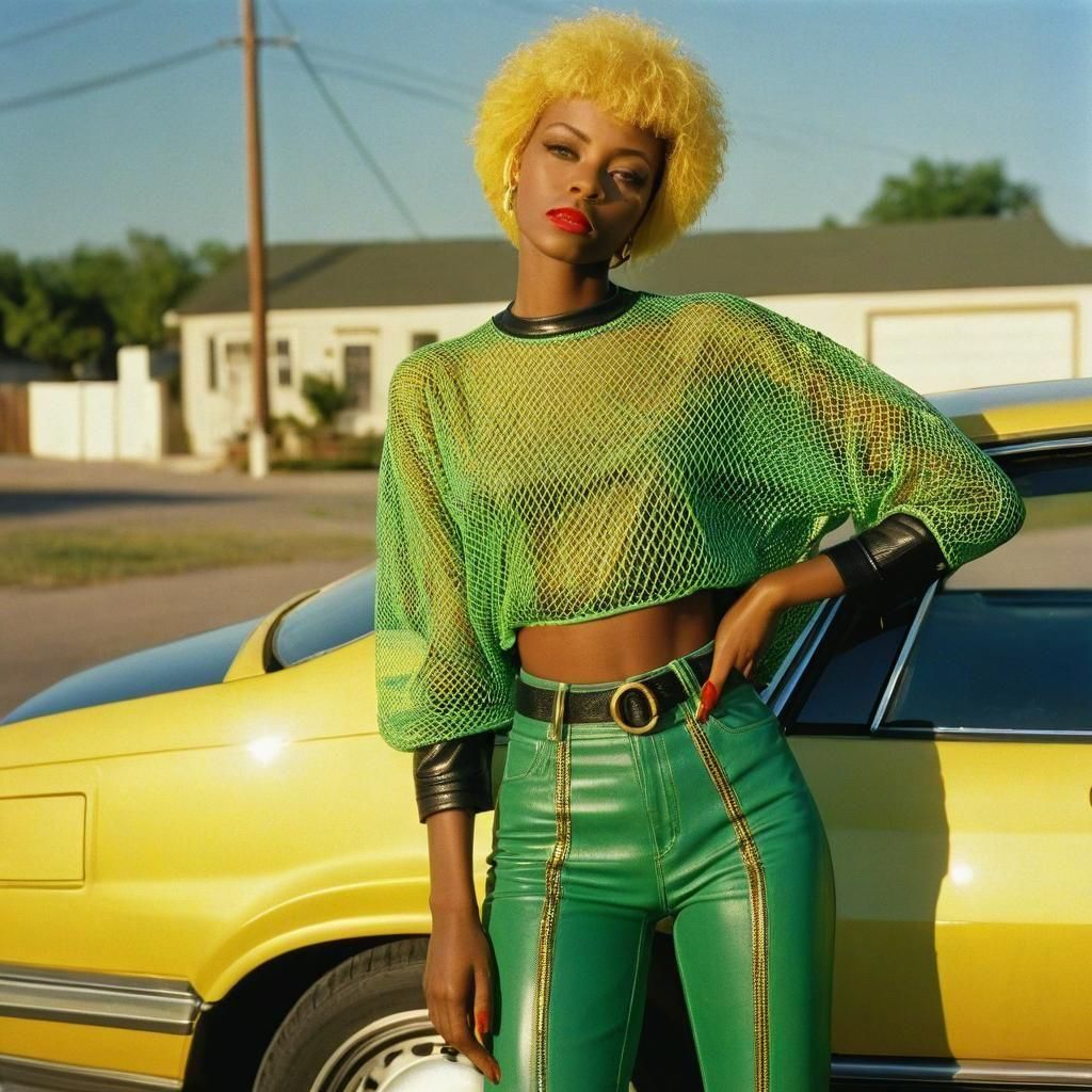 Retro-Futuristic Woman with Yellow Hair, 1980s Style