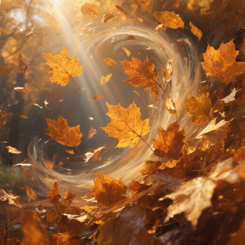 Autumn Leaves Swirling in Golden Light