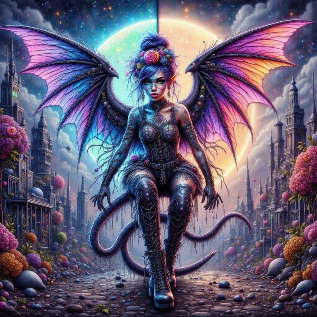 Dual Dragon Personas in Cyberpunk Style