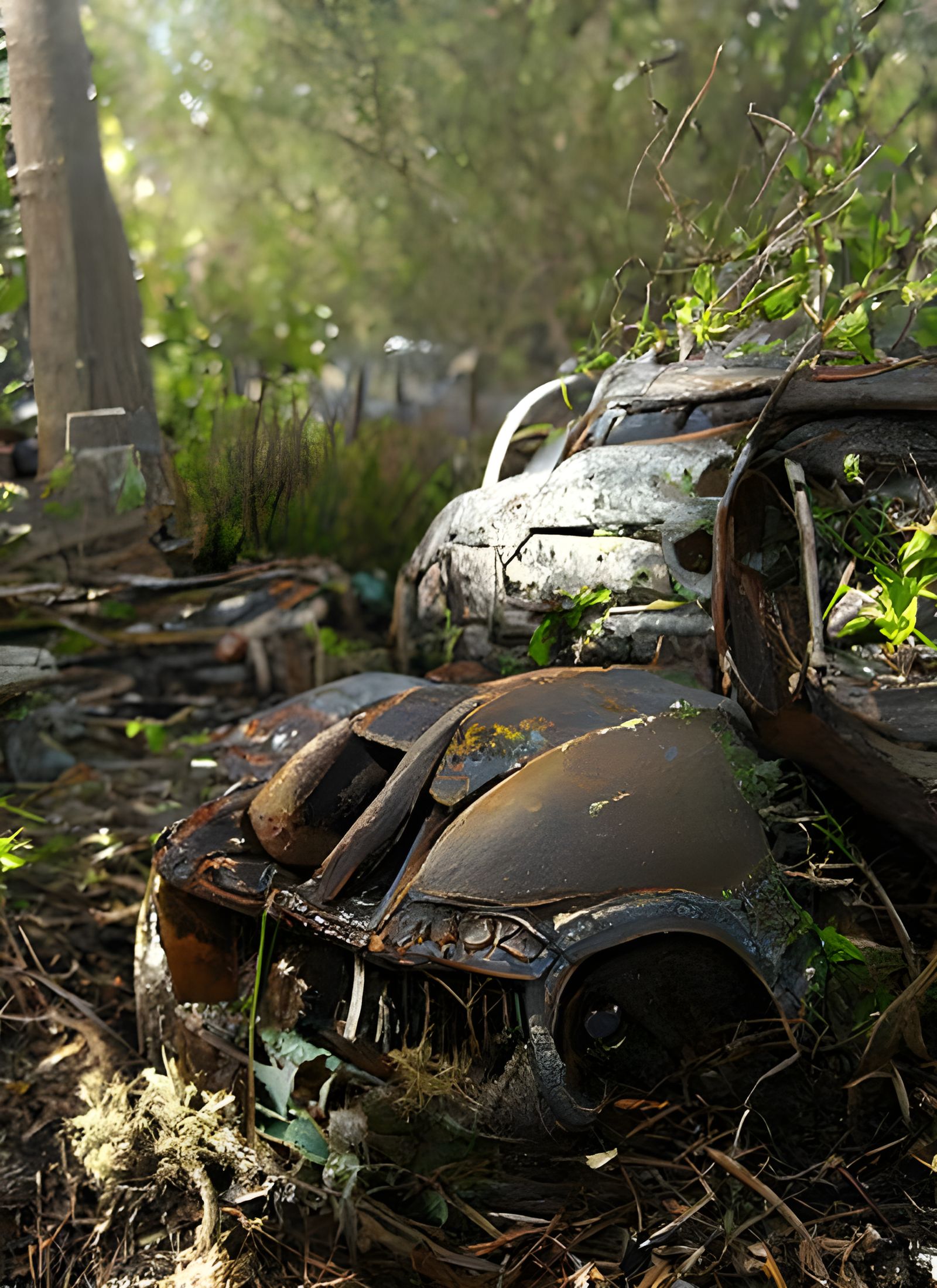 Dystopian Car Graveyard: Ultra Photorealistic Urbex