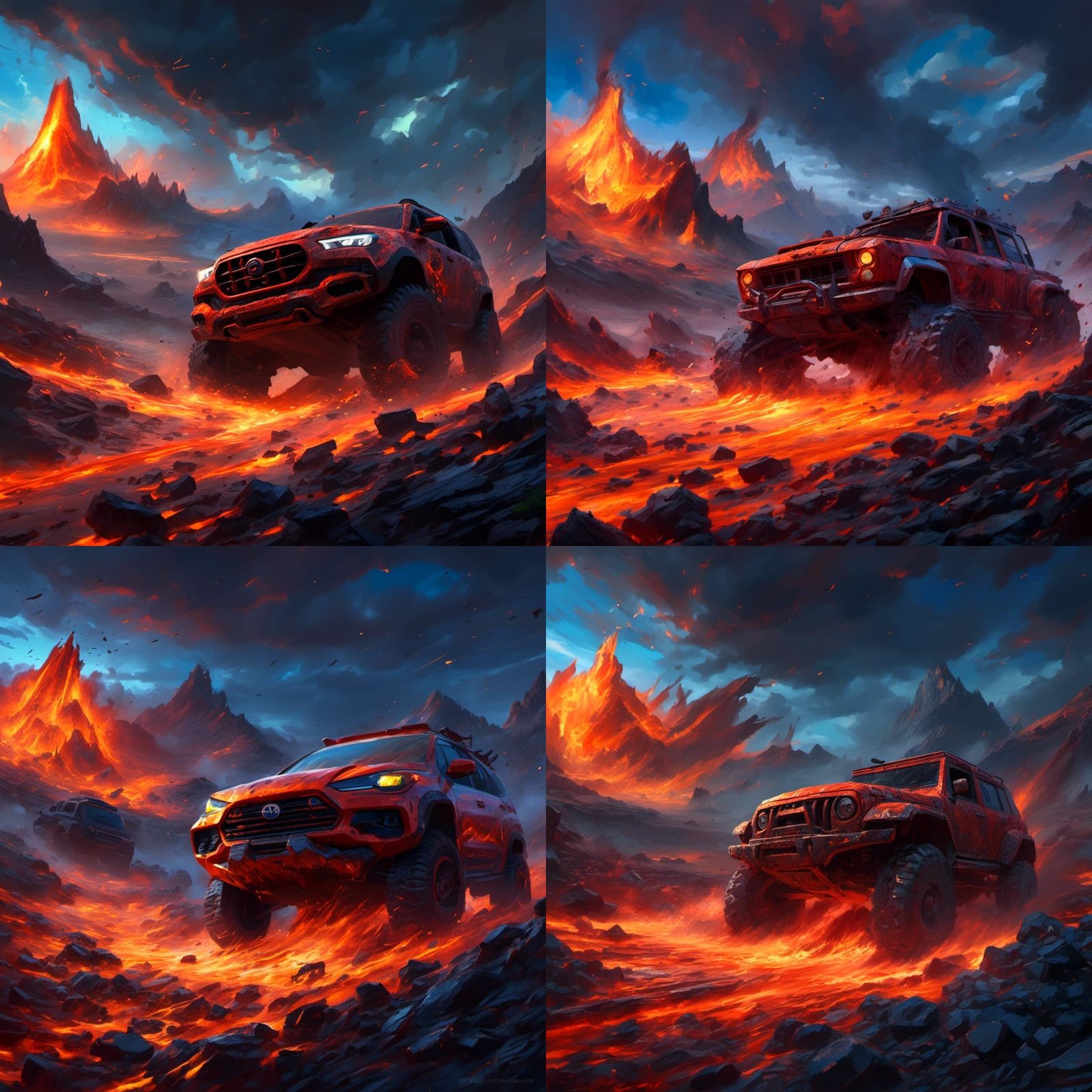 Car Demon Eats Cars in Lava Landscape