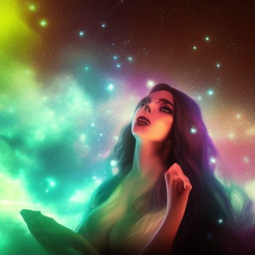 Woman in Galaxy Bar: Detailed Matte Painting