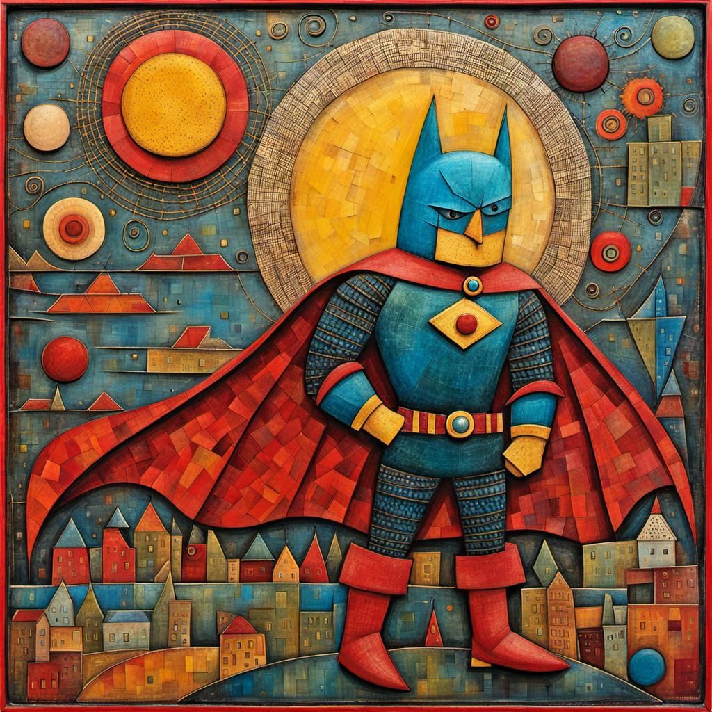 Intricately Detailed Encaustic Superhero Painting