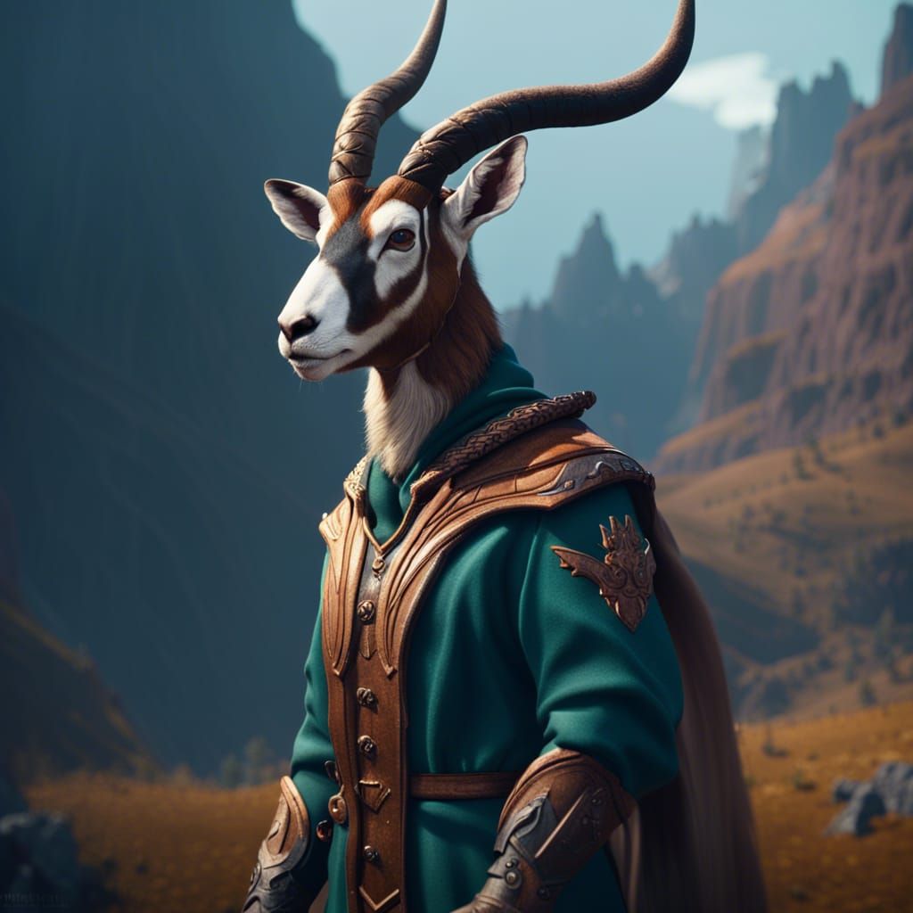 Antelope in Mountain Suit: Detailed Matte Painting