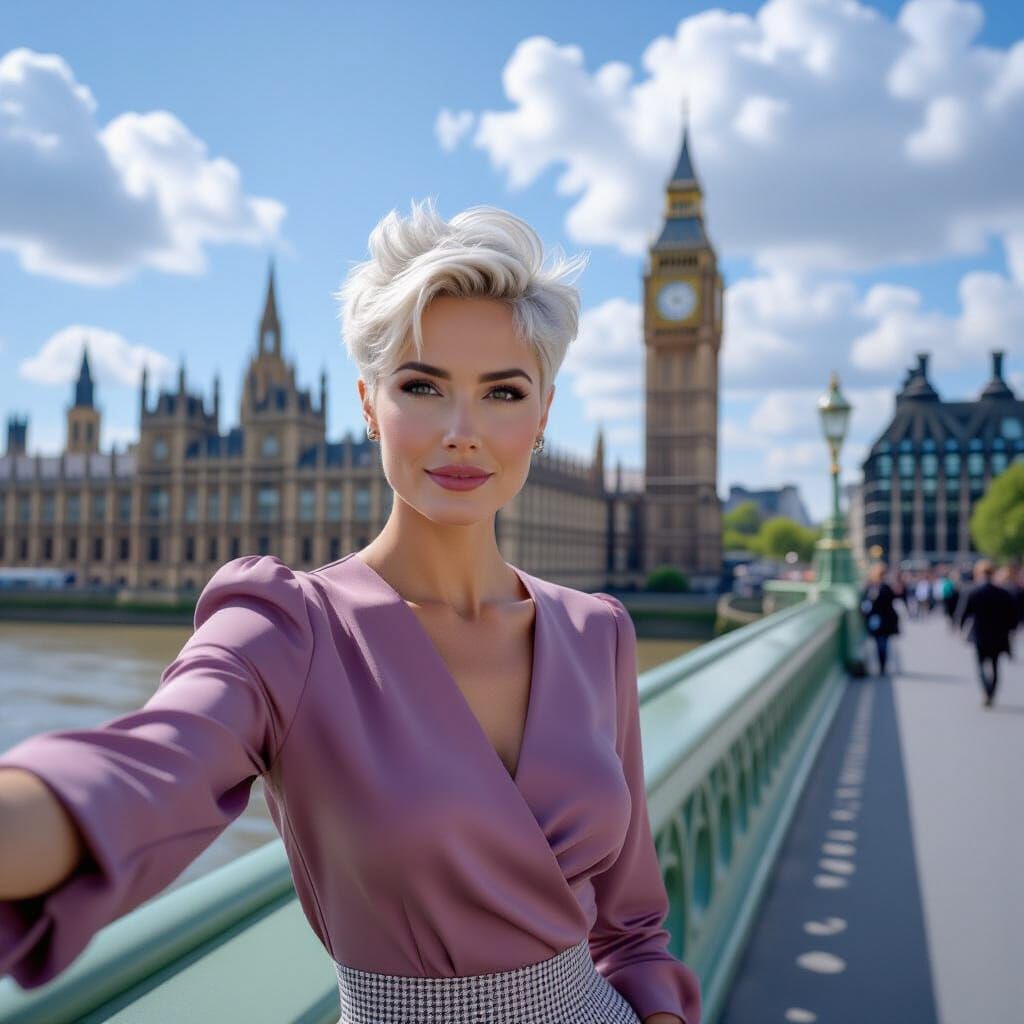 Woman Takes Selfie on Westminster Bridge, London