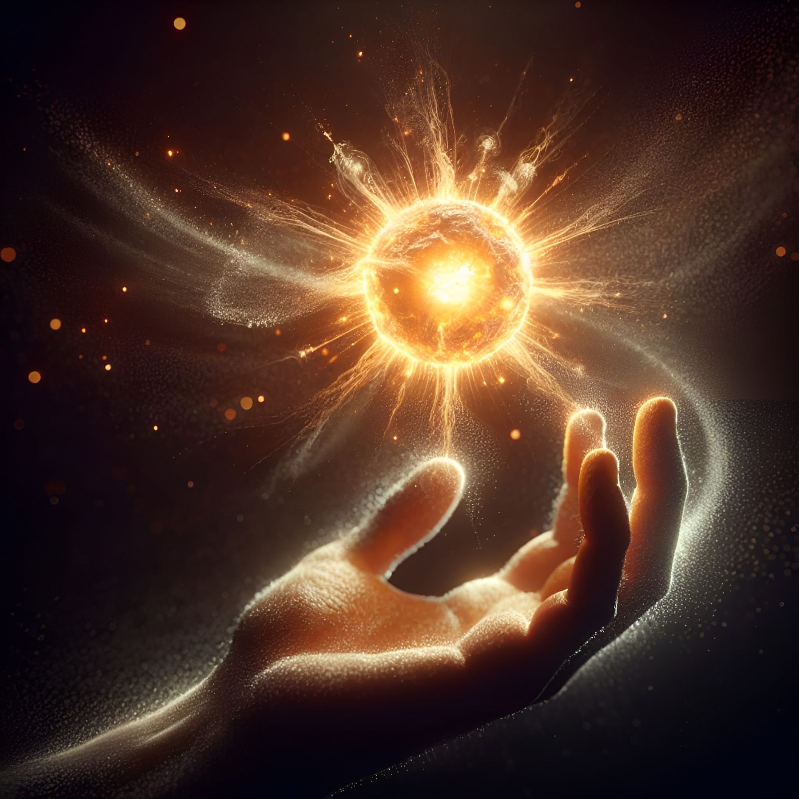 Hand Holding Miniature Sun: Powerful Digital Art