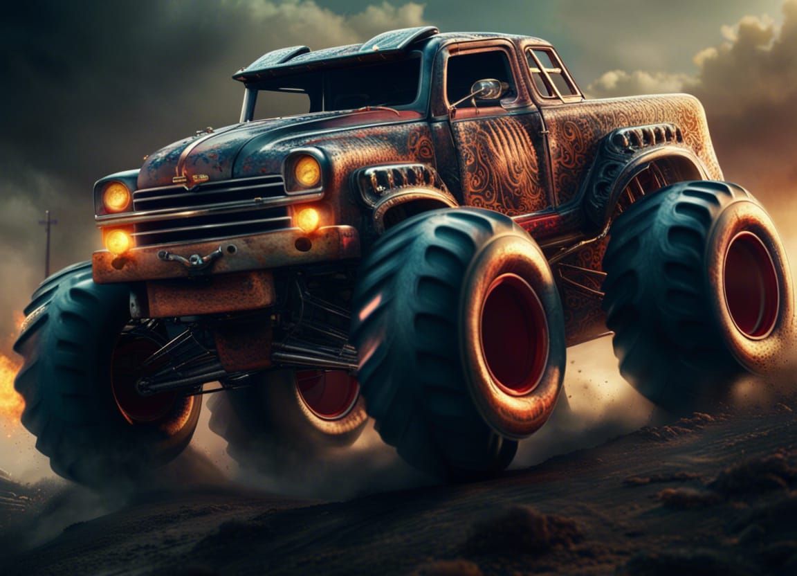 Detailed Hotrod Monster Truck Digital Painting