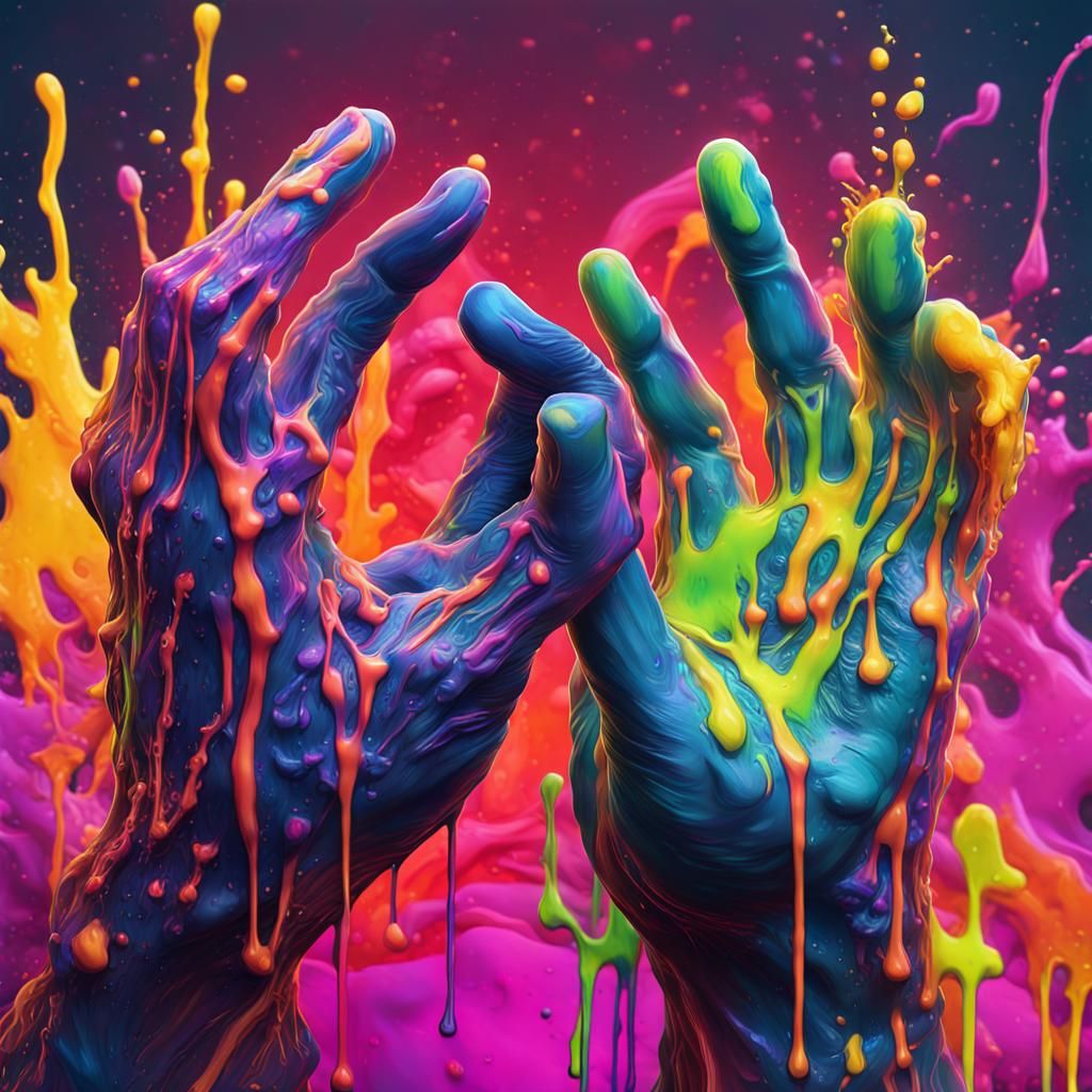 Colorful Liquid Hands High-Five in Splash Art Style