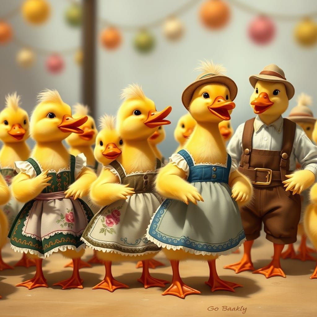 Ducklings' Oktoberfest Chicken Dance, Art Nouveau Style