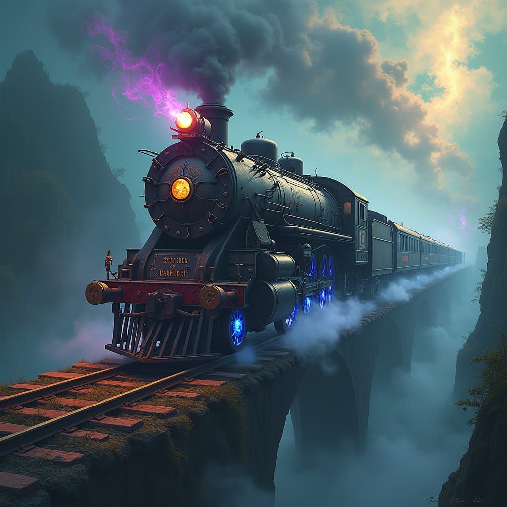 Ethereal Guardian Propels Majestic Train into Mystical Realm