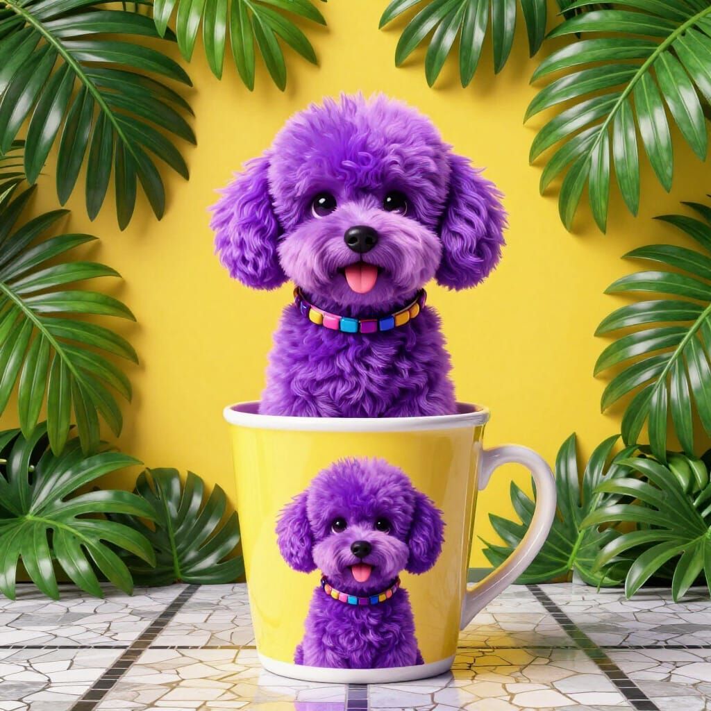Glossy 3D Bichon Frise Dog in Neon Purple