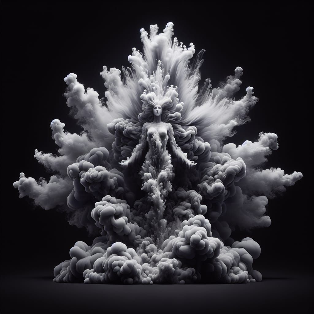 Ethereal Smoke Goddess in White and Gray