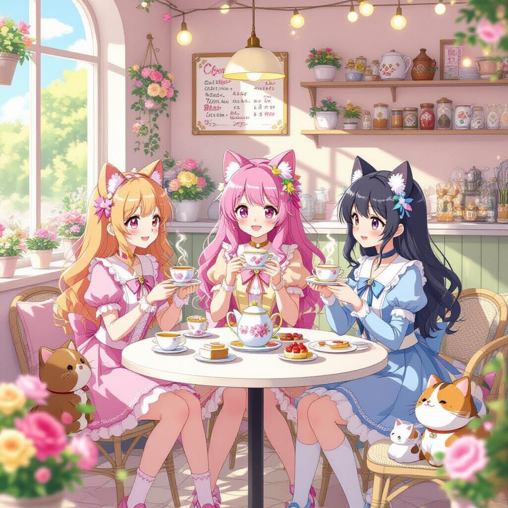 Magical Girls' Tea Party in Anime Style