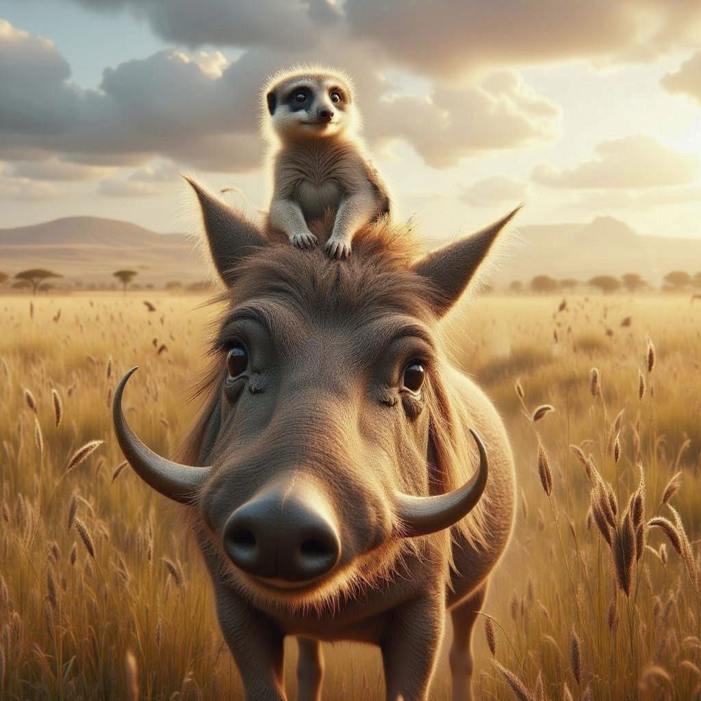 Meerkat Rides Warthog Through Savannah
